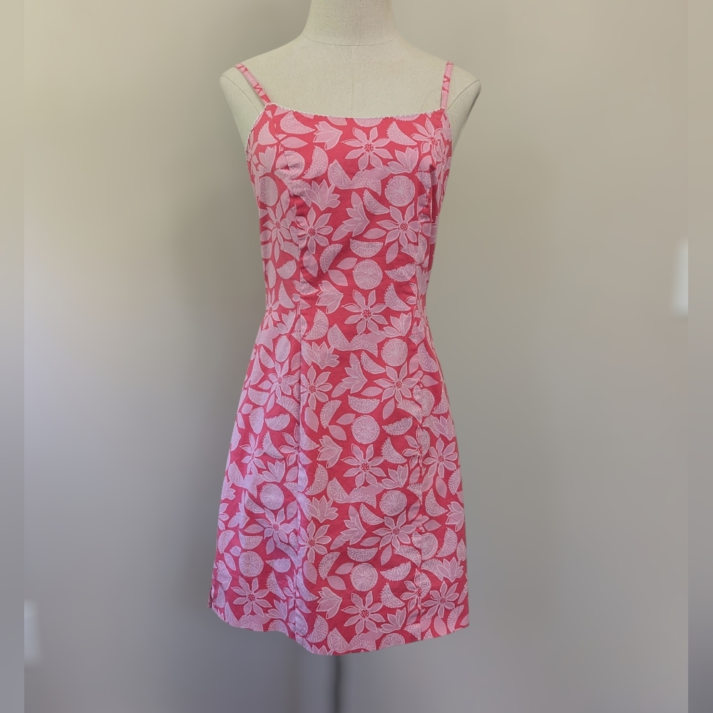 Vintage Lilly Pulitzer Pink Lemon‎ Print Floral Mini Dress Coastal 90s
